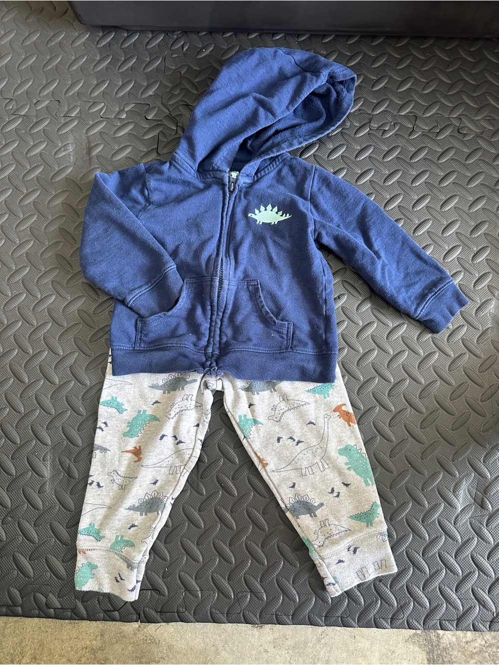 Simple Navy Hoodie with Gray Dinosaur Print Leggings